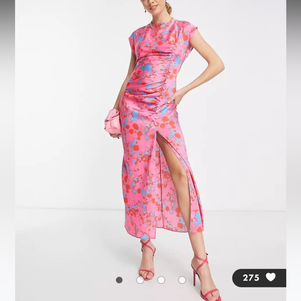 Asos Ruched Cap Sleeve Button Midi